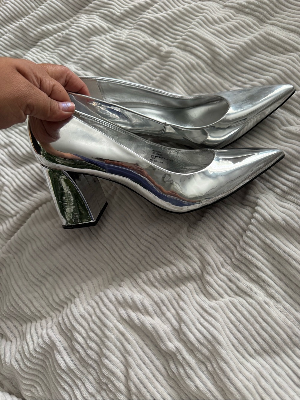INC International Concepts Silver Metallic Block Heel Pumps